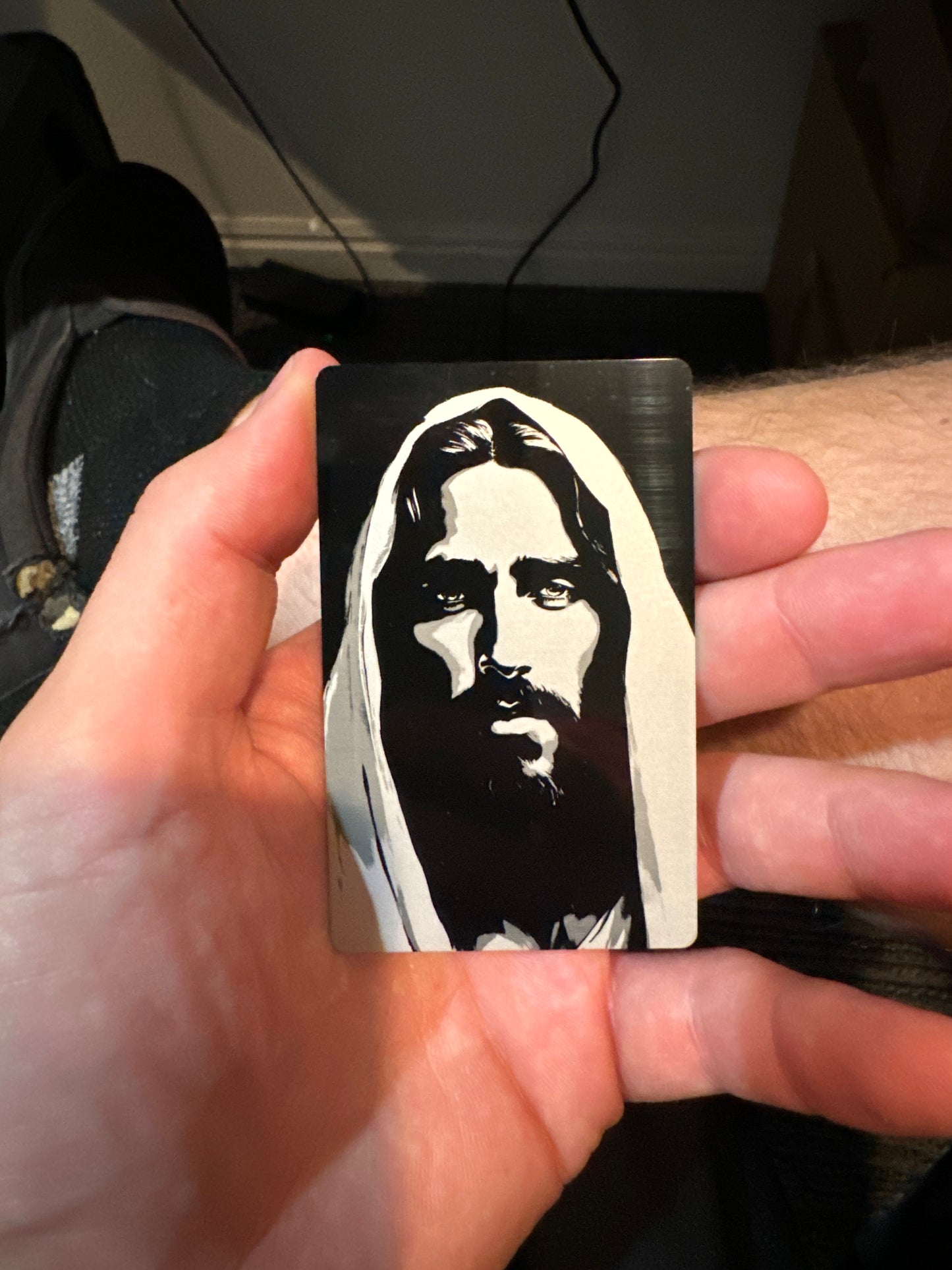 Portrait of Jesus - Laser Engraved Wallet Sized 0.2mm Anodized Aluminum Metal Card