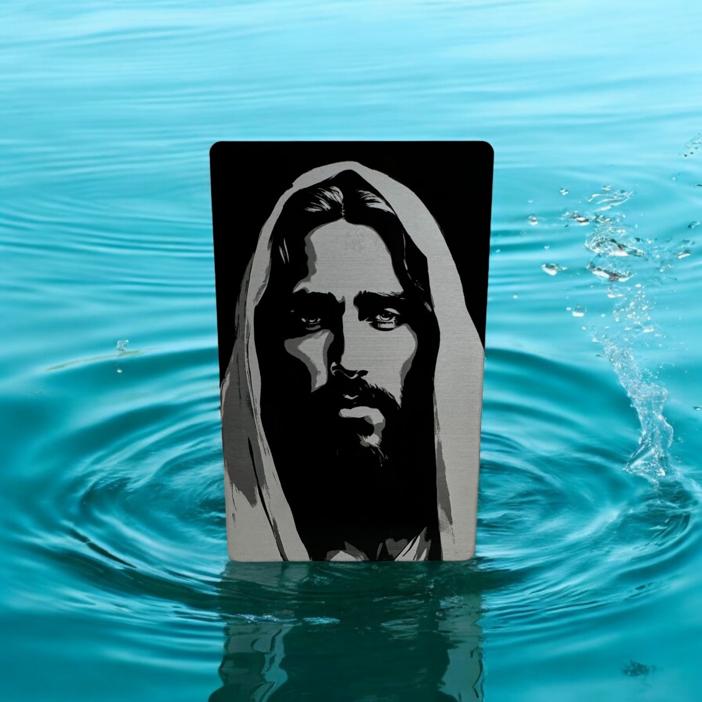 Portrait of Jesus - Laser Engraved Wallet Sized 0.2mm Anodized Aluminum Metal Card