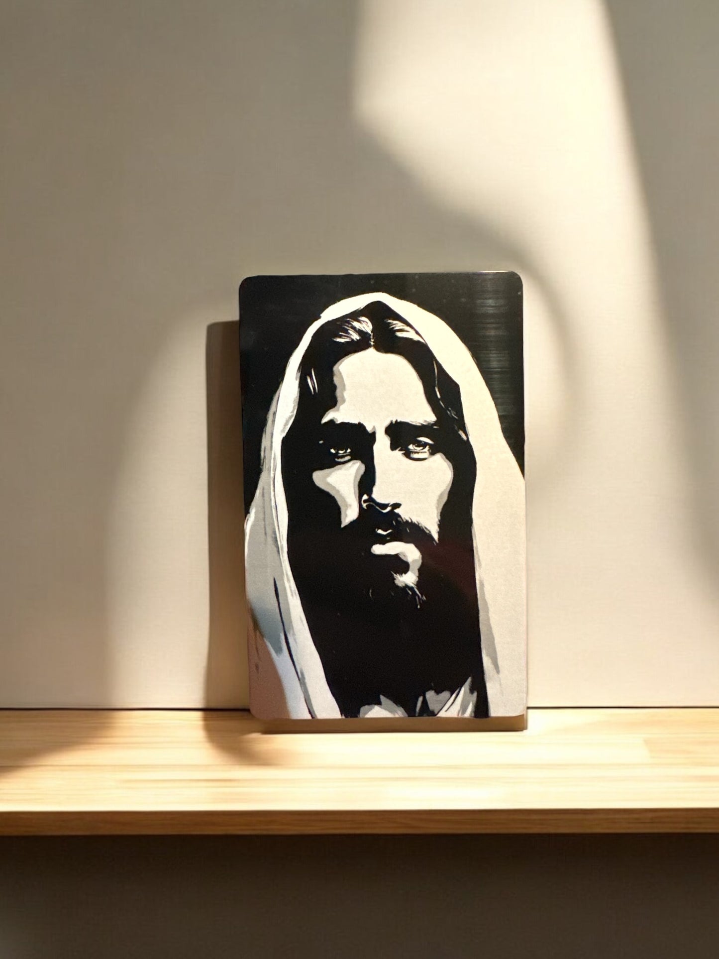 Portrait of Jesus - Laser Engraved Wallet Sized 0.2mm Anodized Aluminum Metal Card