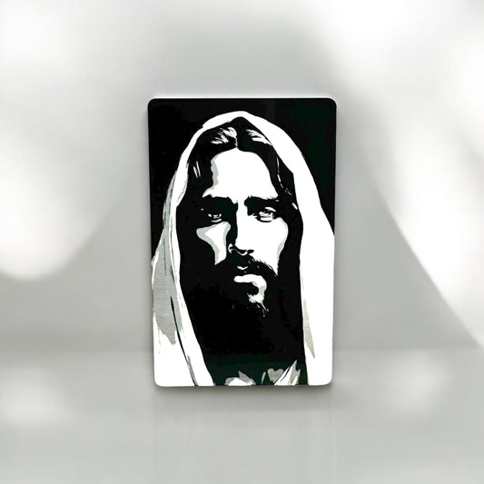 Portrait of Jesus - Laser Engraved Wallet Sized 0.2mm Anodized Aluminum Metal Card